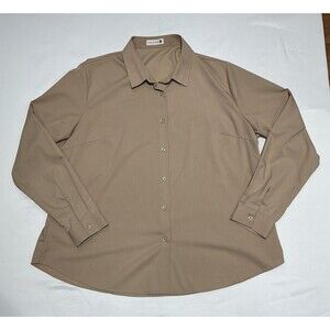Tolovic Blouse Womens XXL Tan Casual Button Down Office Wear Plus Size